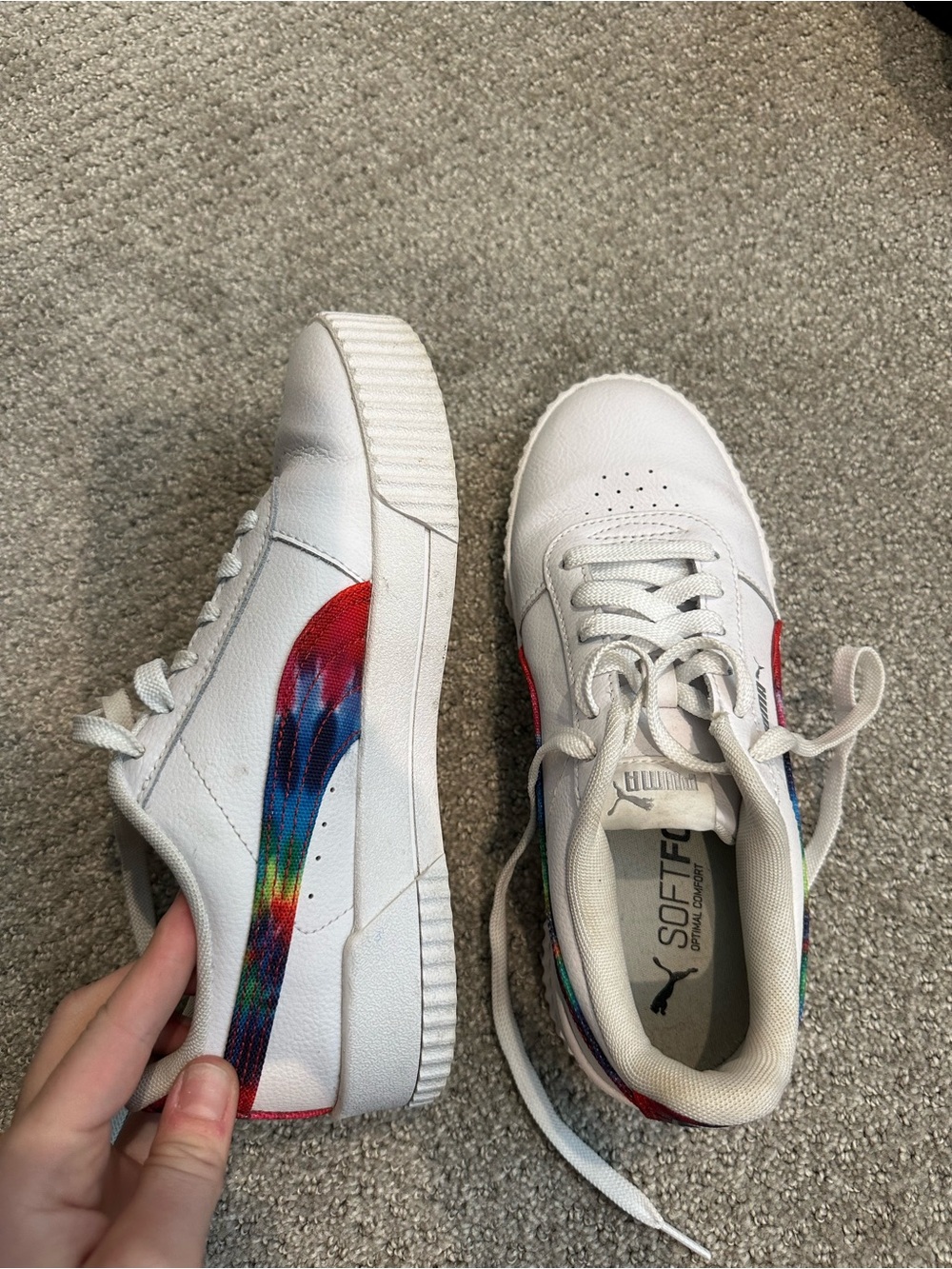 Puma White Sneakers with Rainbow Side Stripe